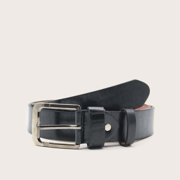 

Men Metal Buckle Croc Belt, Black