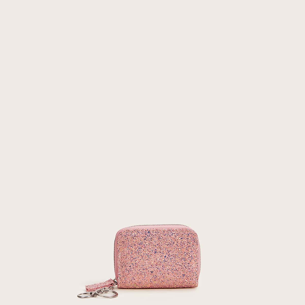 

Glitter Zipper Around Wallet, Pink