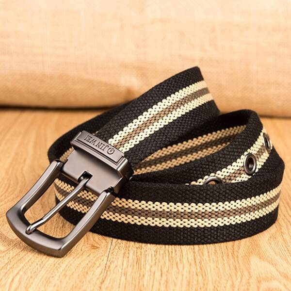 

Men Eyelet Decor Striped Belt, Multicolor
