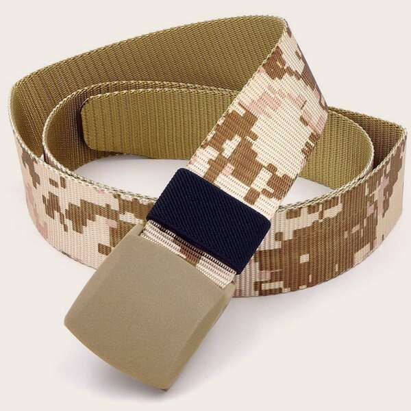 

Men Camouflage Pattern Belt, Khaki