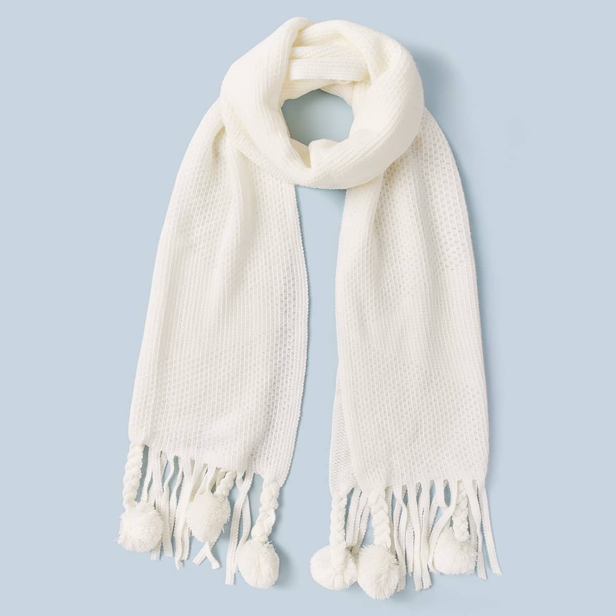

Christmas Pom Pom Decor Scarf, White