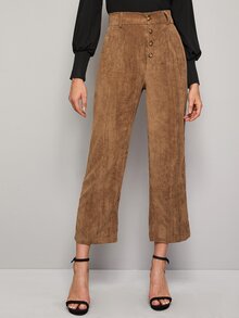 Corduroy Button Front Boot Cut Pants