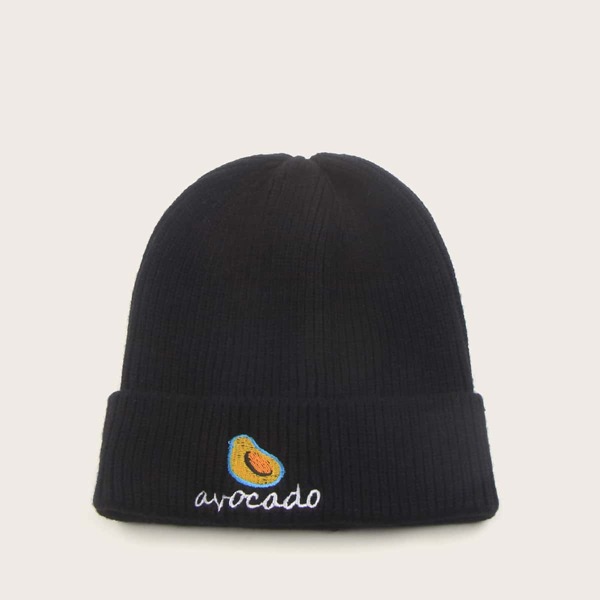 

Men Embroidered Avocado Beanie, Black