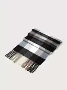 男款格紋紋路流蘇圍巾，休閒風格