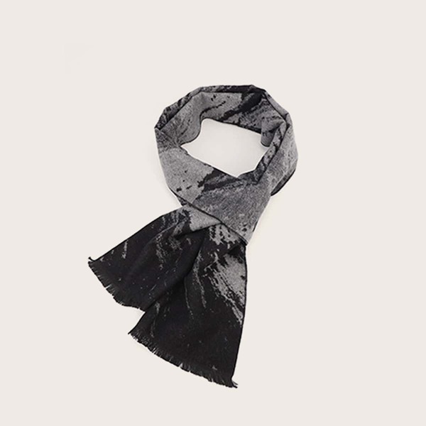 

Men Tie Dye Frayed Hem Scarf, Grey
