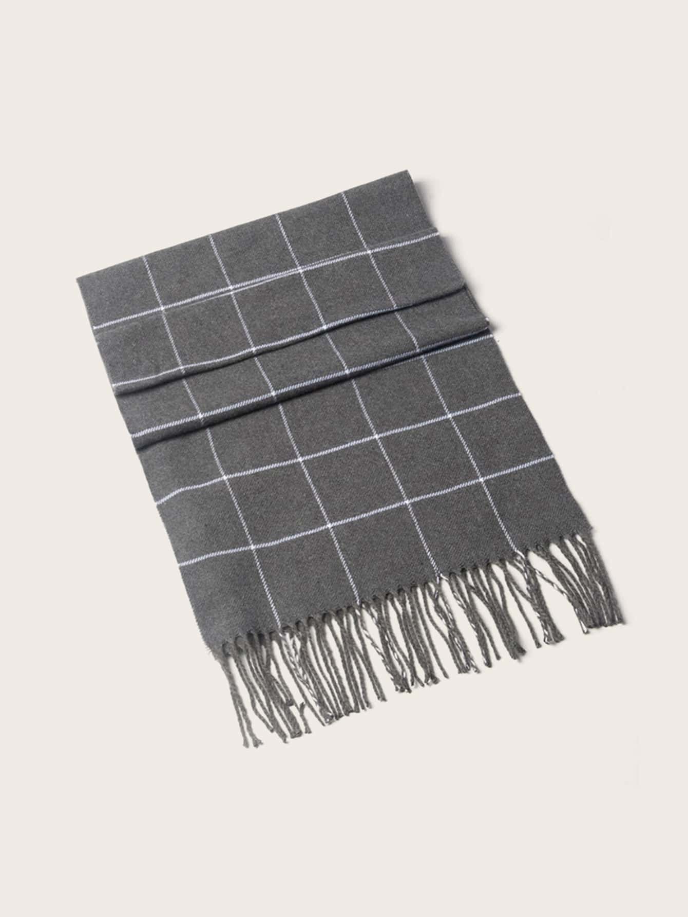 男士流蘇下擺格紋圍巾