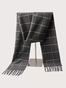 男士流蘇下擺格紋圍巾