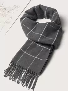 男士流蘇下擺格紋圍巾