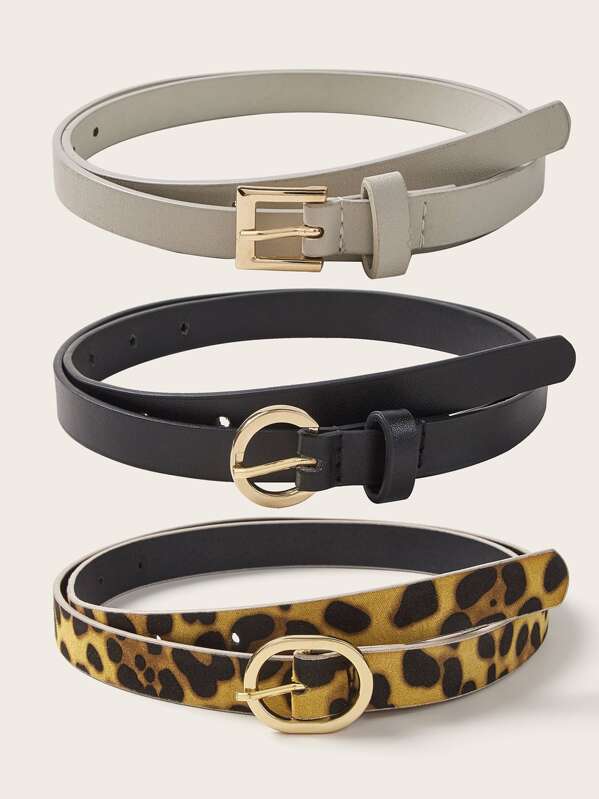 

3pcs Leopard Pattern Buckle Belt, Multicolor