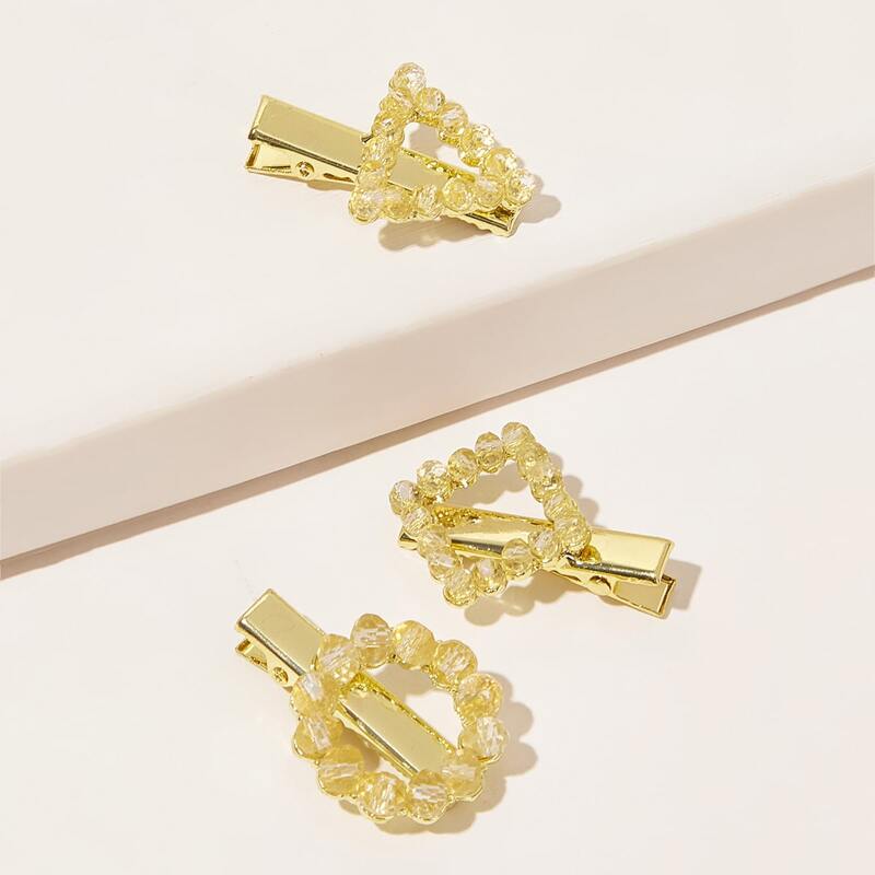 

3pcs Geometric Decor Hair Clip, Gold