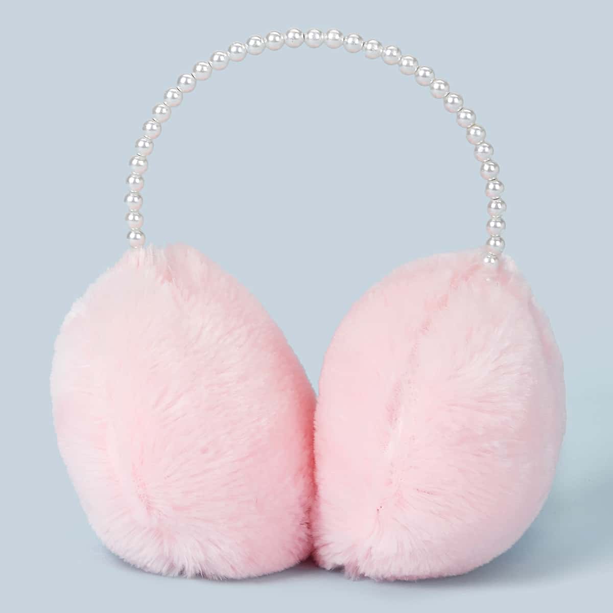 

Faux Pearl Beaded Ear Fluffy Earmuffs, Pink