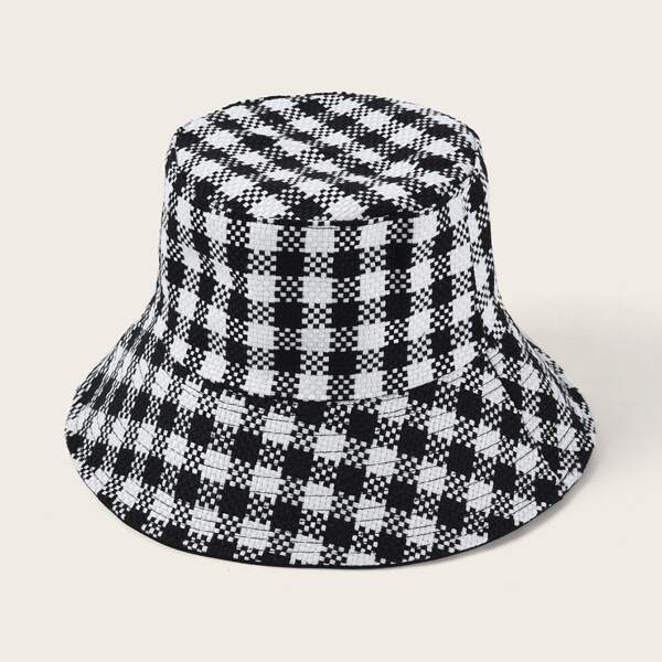 

Plaid Pattern Bucket Hat, Black and white