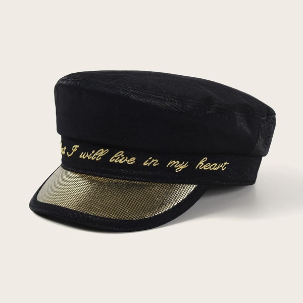 

Slogan Embroidery Baker Boy Hat, Black