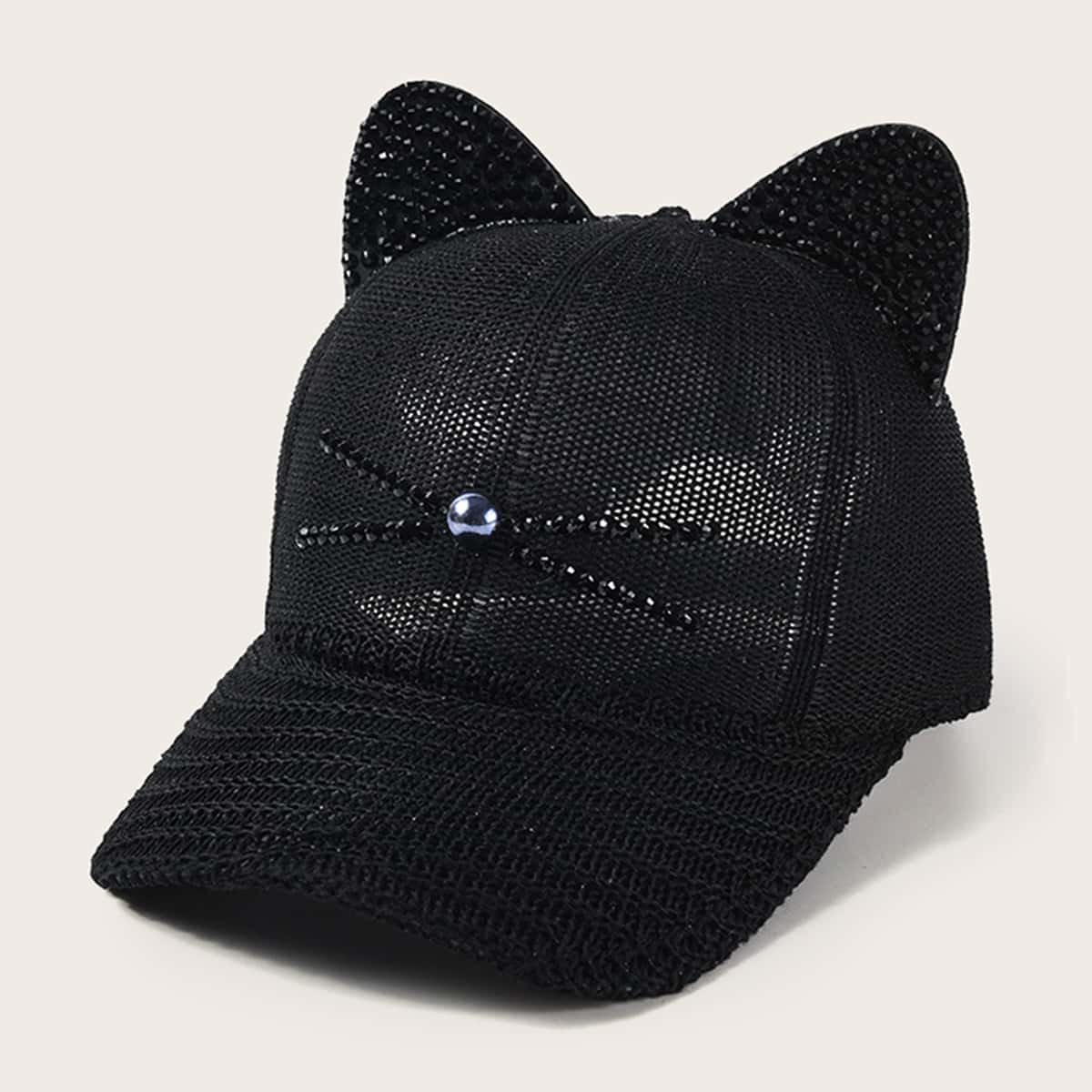 

Cat Ear Design Knit Baseball Cap, Black