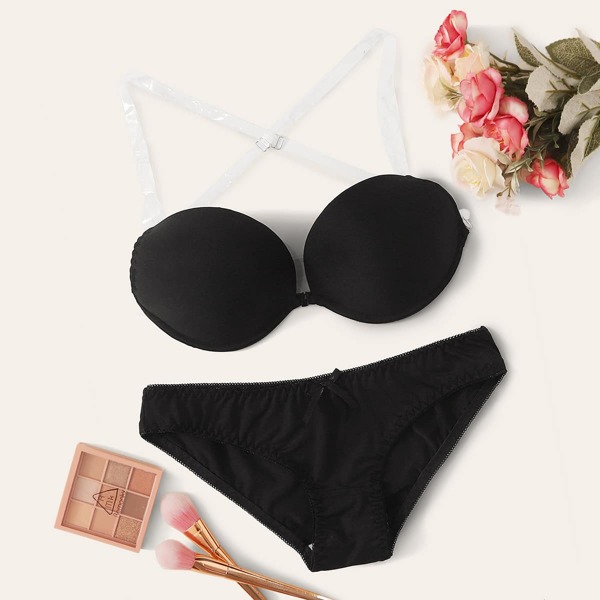 

Criss Cross Underwire Lingerie Set, Black