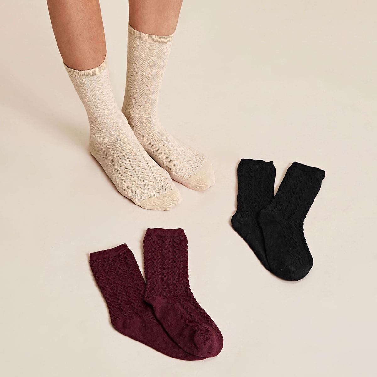 

3pairs Solid Socks, Multicolor