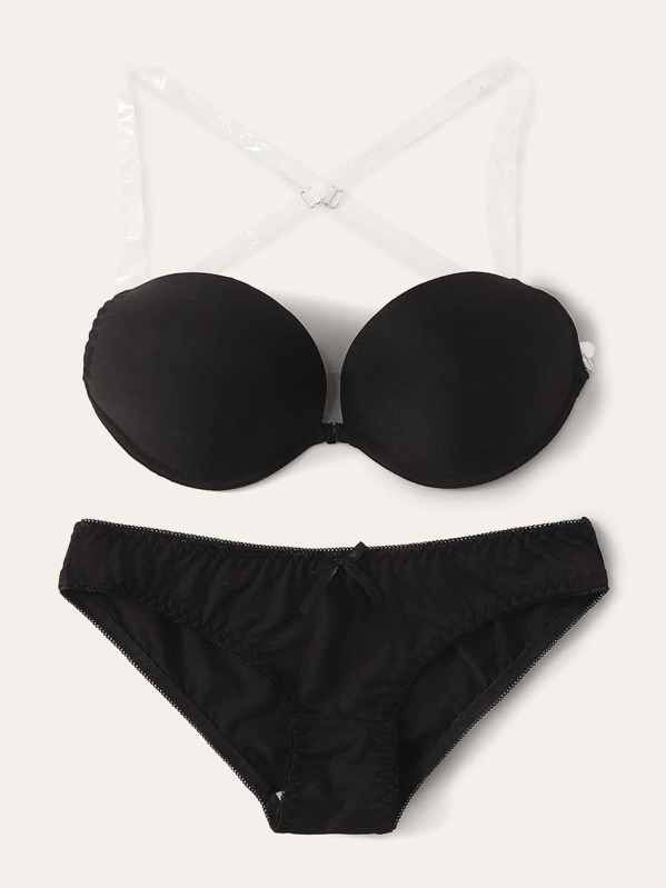 

Criss Cross Underwire Lingerie Set, Black