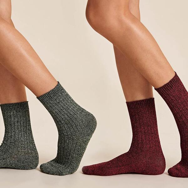 

2pairs Christmas Solid Socks