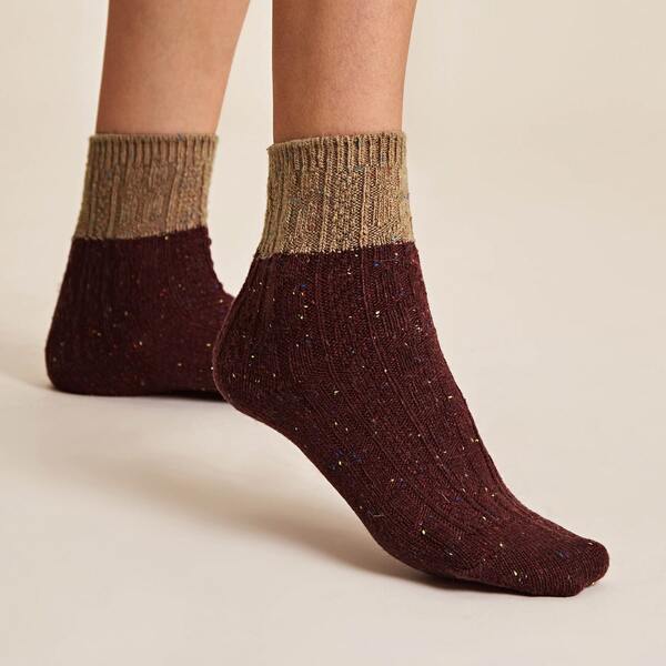 

1pair Christmas Two Tone Socks, Burgundy