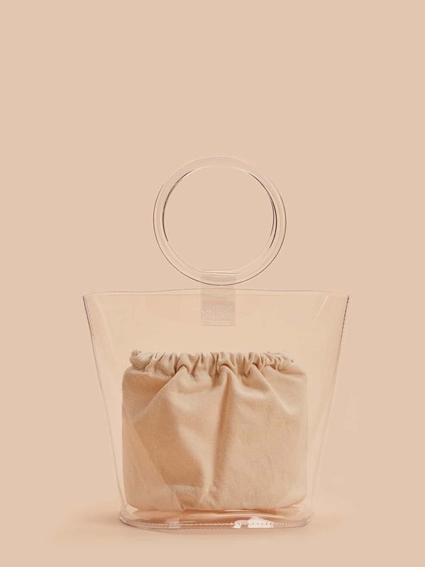 

Ring Handle Bag With Inner Clutch, Beige