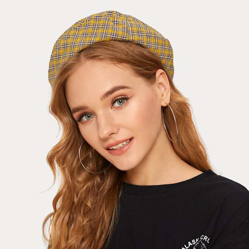 

Plaid Pattern Berets, Yellow