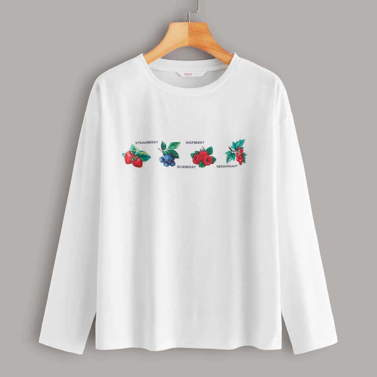 

Fruit & Letter Graphic Long Sleeve Tee, White