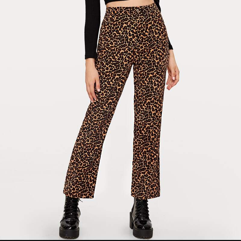 

High Waist Corduroy Cheetah Pants, Multicolor