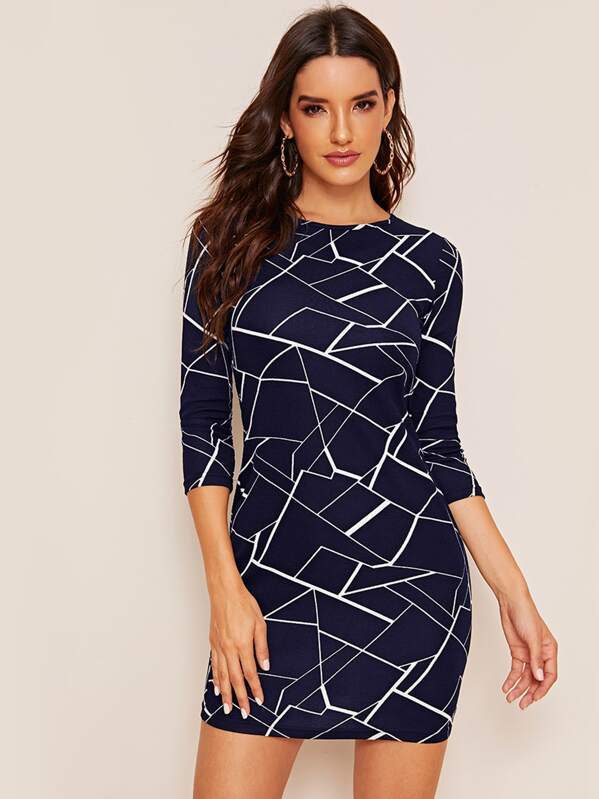 

Geo Print Bodycon Dress, Navy, Juliana