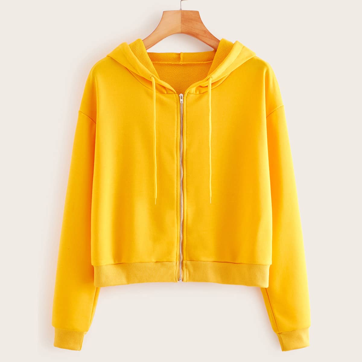 

Zip Up Drawstring Hooded Sweatshirt, Yellow bright