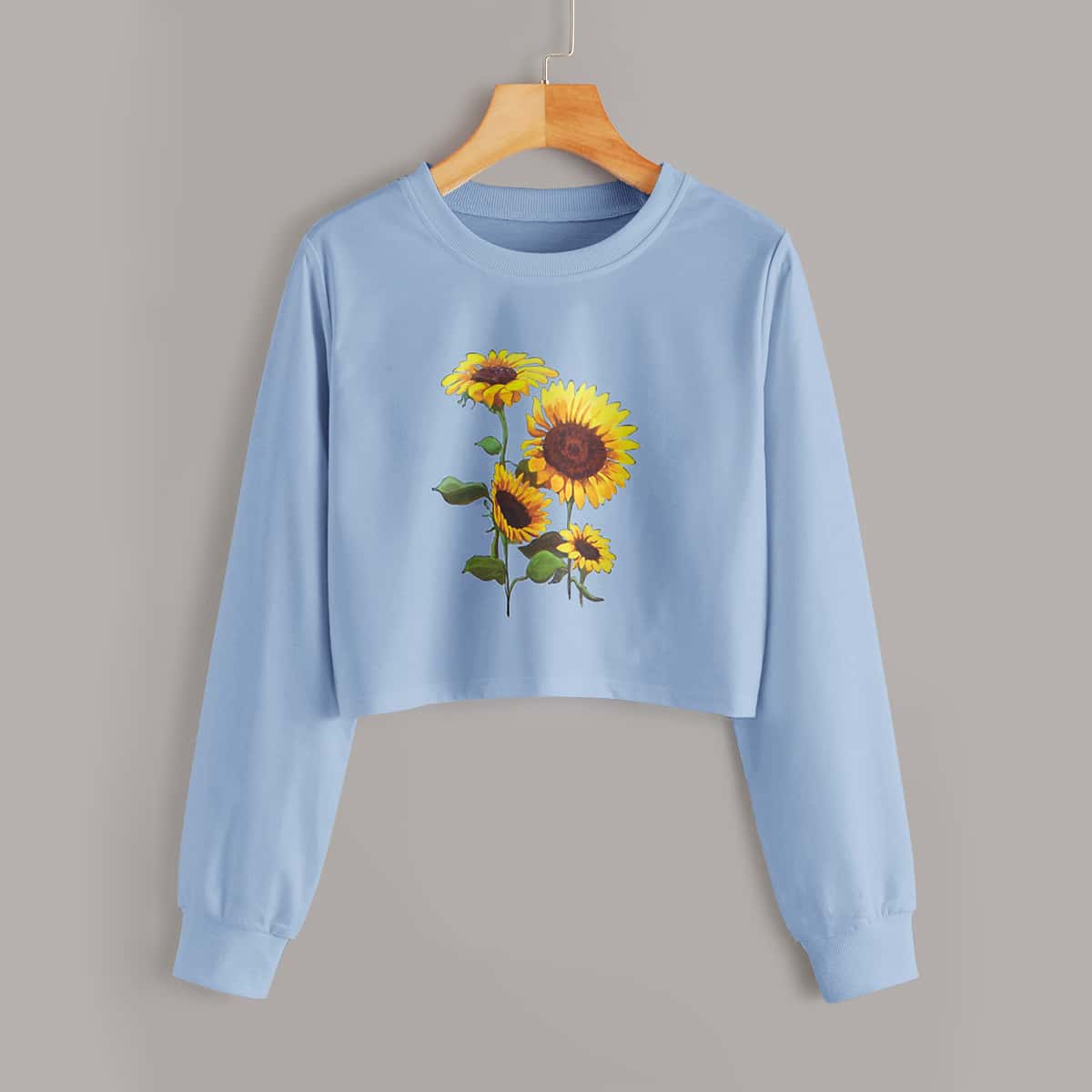 

Sunflower Print Crop Blue Sweatshirt