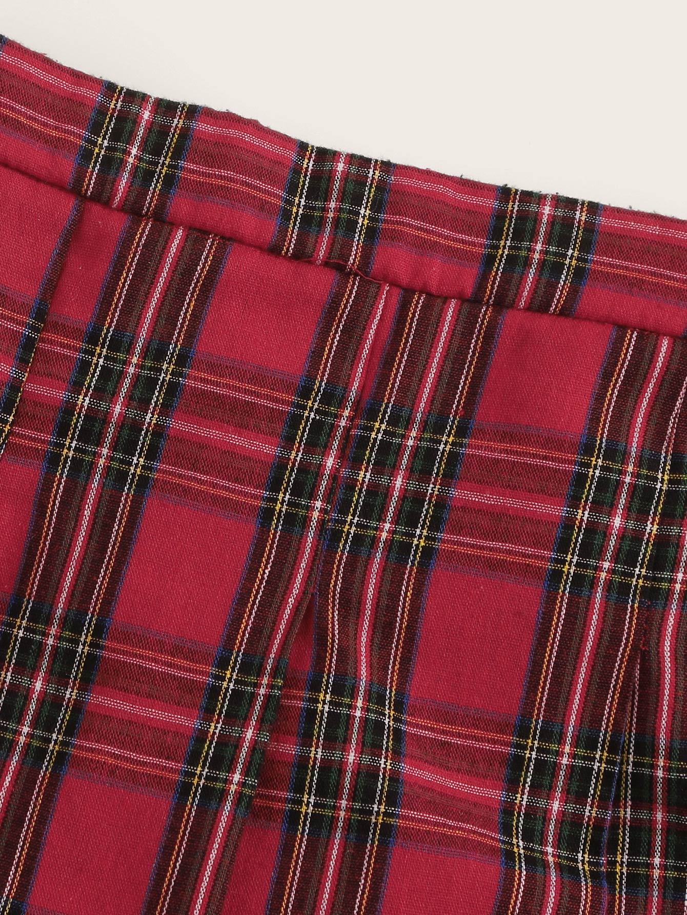 shein girls contrast collar top & tartan skirt set