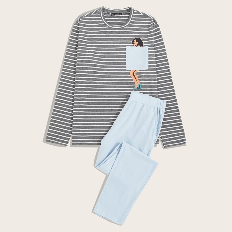 

Guys Figure Print Striped Top & Pants PJ Set, Multicolor