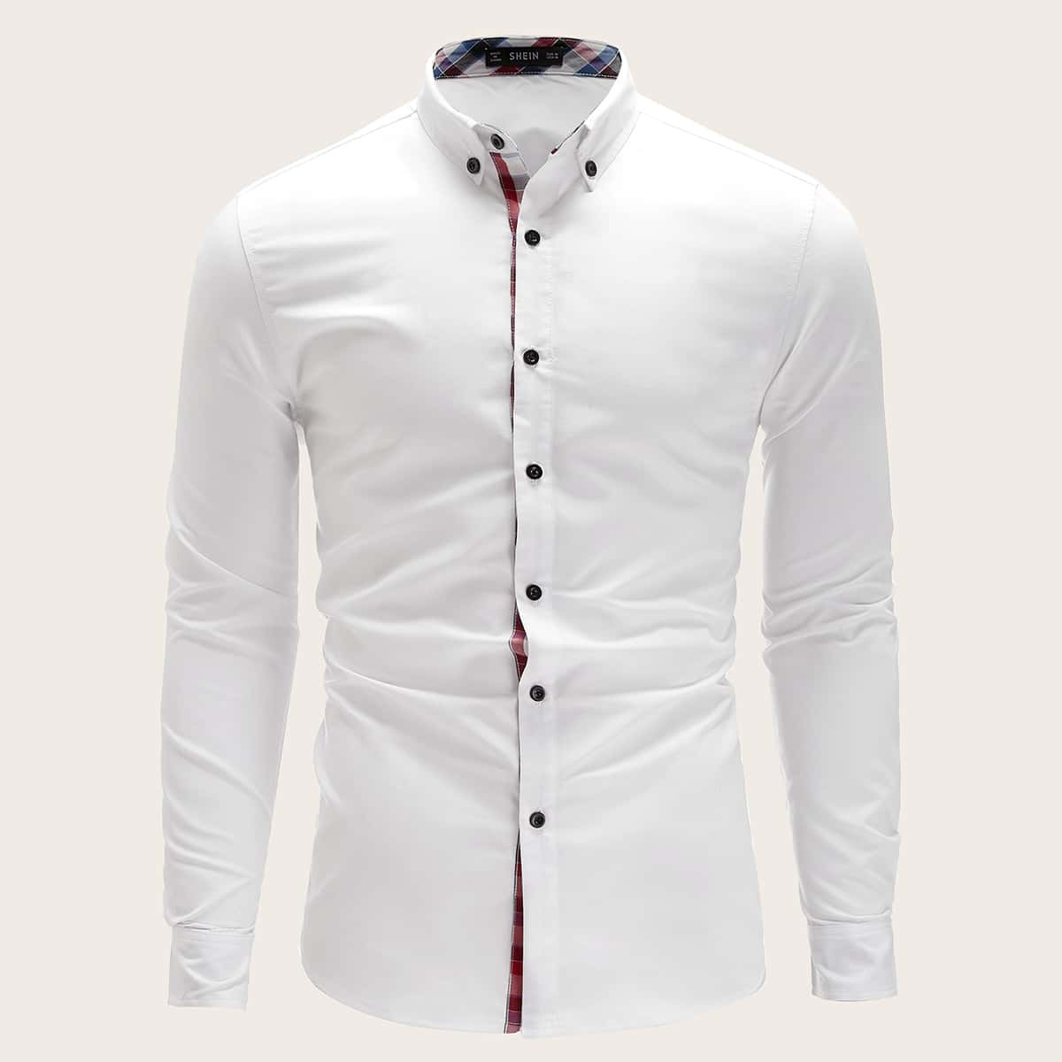 

Guys Contrast Plaid Panel Shirt, White