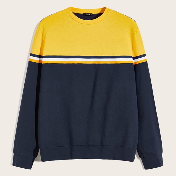 

Men Striped Tape Detail Colorblock Pullover, Multicolor