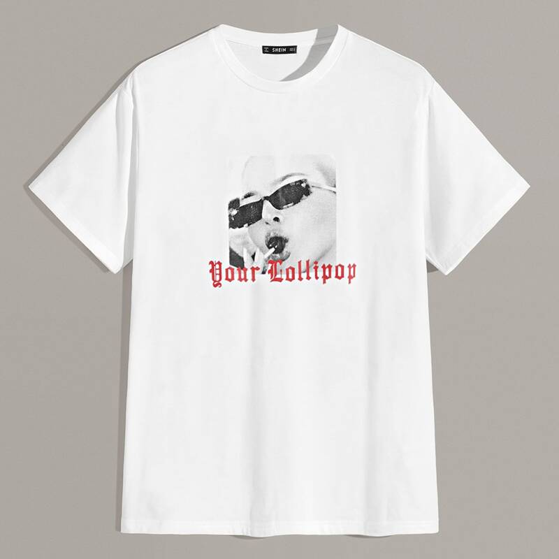 

Guys Slogan and Figure Graphic Top, White
