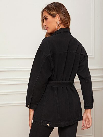 Veste en jean avec boutons et nœud