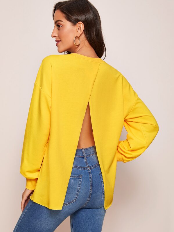 

Drop Shoulder Open Back Pullover, Yellow, Mary P.