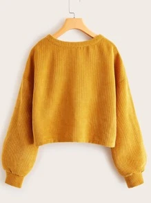 SHEIN 落肩燈芯絨運動衫 - 芥末黃 - 查看 2