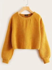SHEIN 落肩燈芯絨運動衫 - 芥末黃 - 查看 1