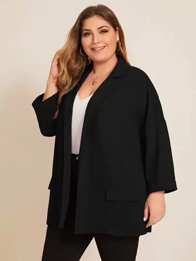 SHEIN LUNE Plus Drop Shoulder Cuffed Sleeve Blazer Winter Fall Autumn