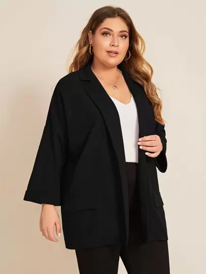 SHEIN LUNE Plus Drop Shoulder Cuffed Sleeve Blazer Winter Fall Autumn