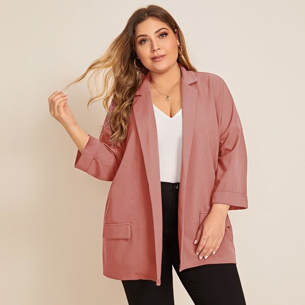 

Plus Drop Shoulder Cuffed Sleeve Blazer, Pink pastel