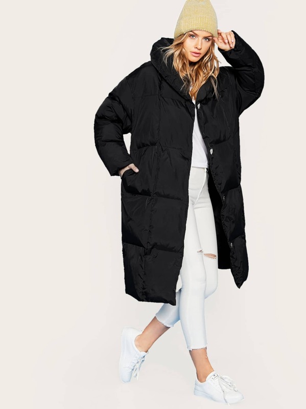 

Pocket Detail Shawl Collar Puffer Coat, Black, Marina Laswick