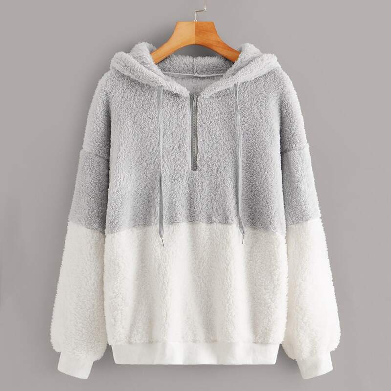 

Two Tone Half Zip Teddy Hoodie, Multicolor