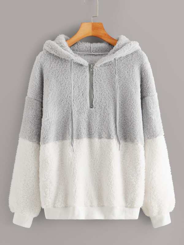 half zip teddy hoodie