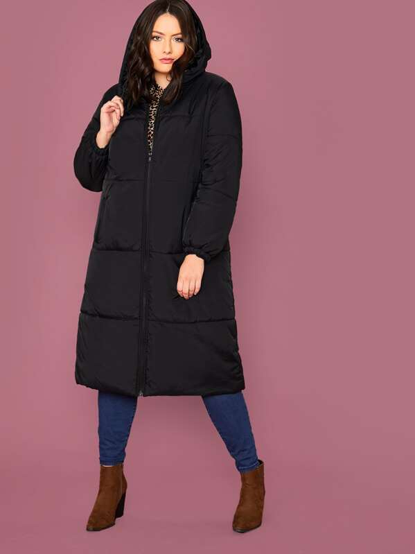 

Plus Pocket Side Hooded Padded Coat, Black, Marcelle Pallais