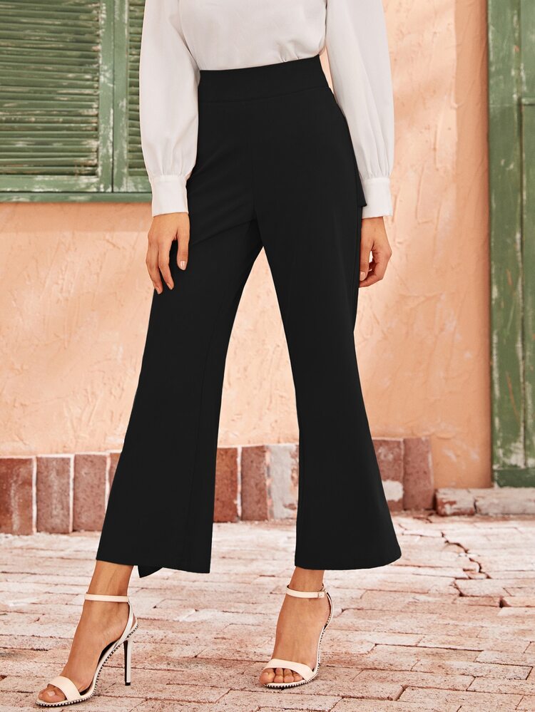 SHEIN Unity 寬帶腰誇張荷葉邊褲子 - 黑色 - 查看 4