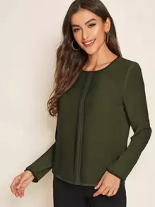 SHEIN Clasi Contrast Binding Keyhole Back Top - Army Green - View 4