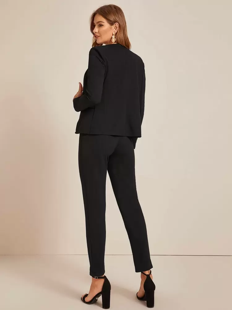 Open Front Solid Blazer & Pants Set In Fall/Winter