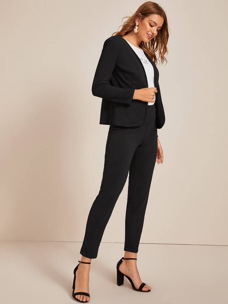 Open Front Solid Blazer & Pants Set In Fall/Winter